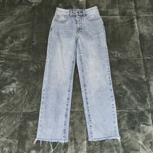 J.Galt Shanghai Jeans Women's XS Blue Denim 100% Cotton Frayed Hem Straight Leg